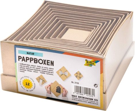 Kraft papír díszdoboz szett NÉGYZET alakú, 12 db, vegyes méretek - Folia Kraft papír díszdoboz szett NÉGYZET alakú, 12 db, vegyes méretek - Folia