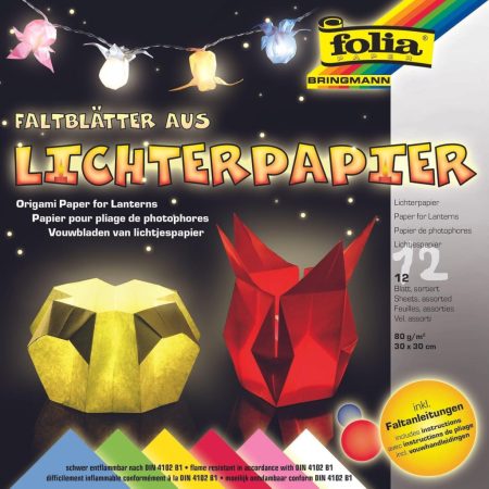 Origami lámpáspapír 80g/m², 30x30cm 12 ív/csg, vegyes színek