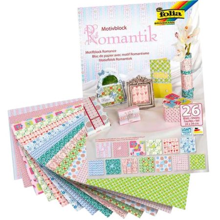Dekorációs papír készlet (romantikus) 80g és 270g, 24x34cm, 26 ív/csg, vegyes - Folia