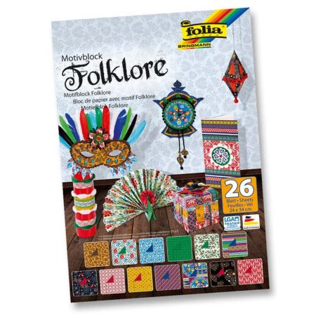 Dekorációs papír készlet (folklór) 80g és 270g, 24x34cm, 26 ív/csg, vegyes - Folia