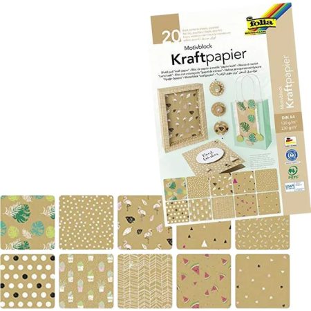 Mintás kraft papír tömb, A4, 20 lap, kraft karton 230 g/m² és papír 120 g/m² vegyes - Folia Mintás kraft papír tömb, A4, 20 lap, kraft karton 230 g/m² és papír 120 g/m² vegyes - Folia