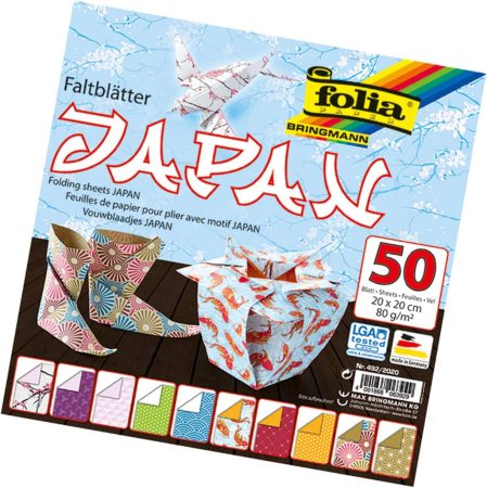 "JAPÁN" origami papír, 80g, 20x20cm, 50 ív/csg, 10 válogatott minta - Folia