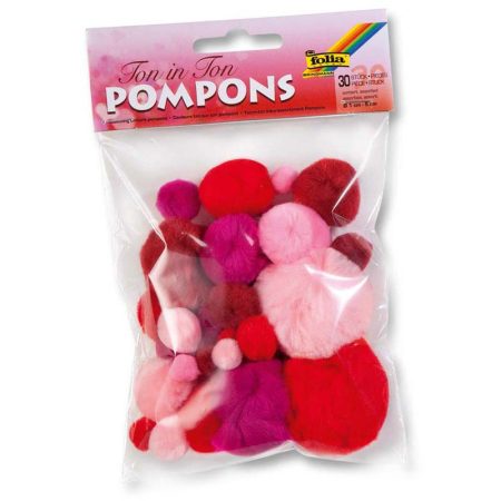 Pompon csomag piros árnyalatok, 30 db, vegyes méretek 1-5 cm - Folia