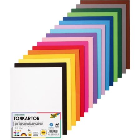 Színezett karton, 180g, A/4, 500 ív/csg, 17 szín - Folia