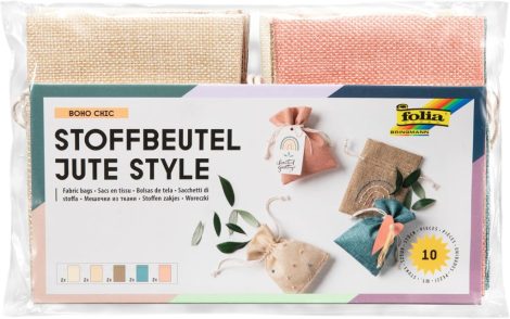 Juta hatású textil tasak BOHO CHIC, 10×13,5 cm, 10 db, vegyes színek - Folia Juta hatású textil tasak BOHO CHIC, 10×13,5 cm, 10 db, vegyes színek - Folia