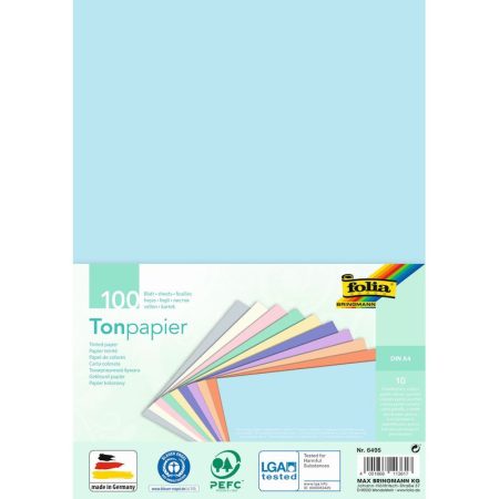 Pasztell színű dekorációs karton, A/4, 130g, 100 ív/csg, 10 vegyes szín - Folia