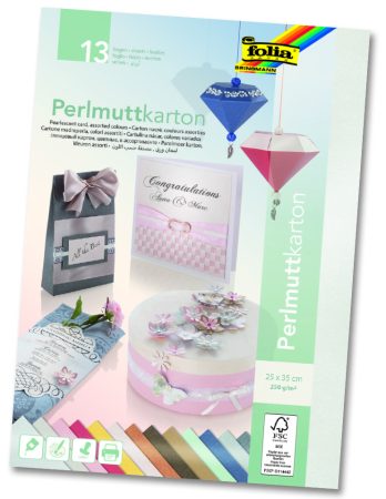 Gyöngyházfényű dekorációs karton, 250g, 25x35cm, 13 ív/csg, vegyes színek - Folia