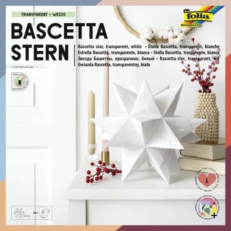 Bascetta-csillag készlet, transzparens papír, 115g, 20x20cm, 32 ív/csg, fehér - Folia Bascetta-csillag készlet, transzparens papír, 115g, 20x20cm, 32 ív/csg, fehér - Folia