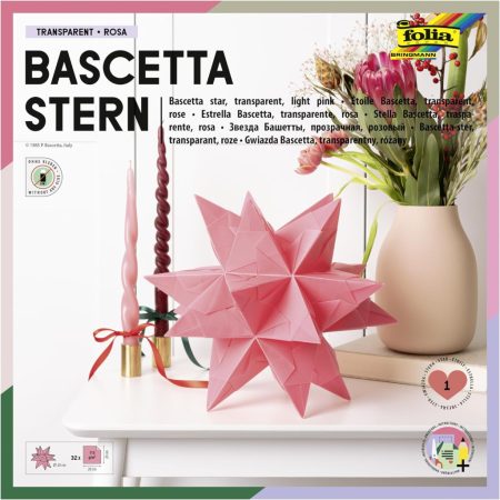 Transzparens Bascetta-csillag, 115g, 20x20cm, 32 ív/csg, rózsaszín - Folia Transzparens Bascetta-csillag, 115g, 20x20cm, 32 ív/csg, rózsaszín - Folia