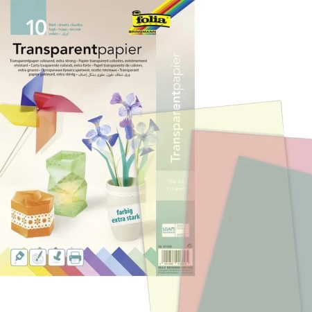 Színes transzparens papír "COLORMIX", 115g, A/4, 10 ív/csg, 10 válogatott szín - Folia Színes transzparens papír "COLORMIX", 115g, A/4, 10 ív/csg, 10 válogatott szín - Folia