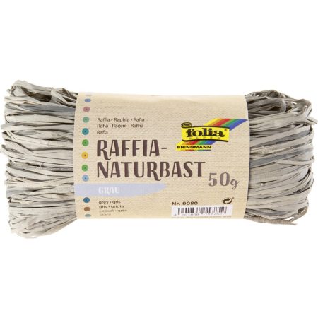 Raffia – természetes minőség, 50 g, 1 gombolyag, szürke - Folia Raffia – természetes minőség, 50 g, 1 gombolyag, szürke - Folia