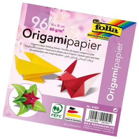 Origami hajtogató papír, 80g, 19x19cm, 96 ív/csg, vegyes színek - Folia Origami hajtogató papír, 80g, 19x19cm, 96 ív/csg, vegyes színek - Folia