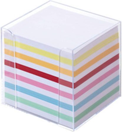 Jegyzettömb átlátszó műanyagban, 700 lap, 9,5×9,5×9,5 cm, papír: fehér/színes vegyes - Folia