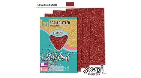 Dekorgumi glitteres A/4, 10 ív/csomag - piros SC1215