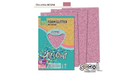 Dekorgumi glitteres A/4, 10 ív/csomag - pink SC1216