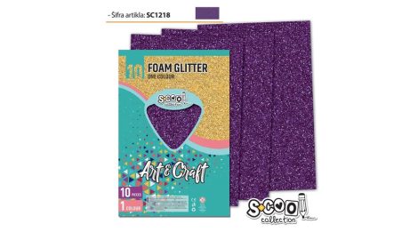 Dekorgumi glitteres A/4, 10 ív/csomag - lila SC1218